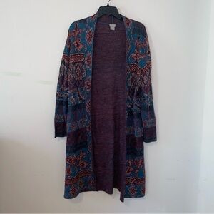 Chico’s Tapestry-Jacquard Cardigan Open Front Size Large